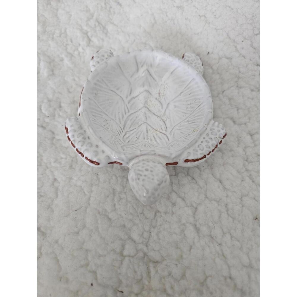 Mud Pie Turtle Shaped Mini Dip Bowl White Cutie 5" Trinket Key Change Dish